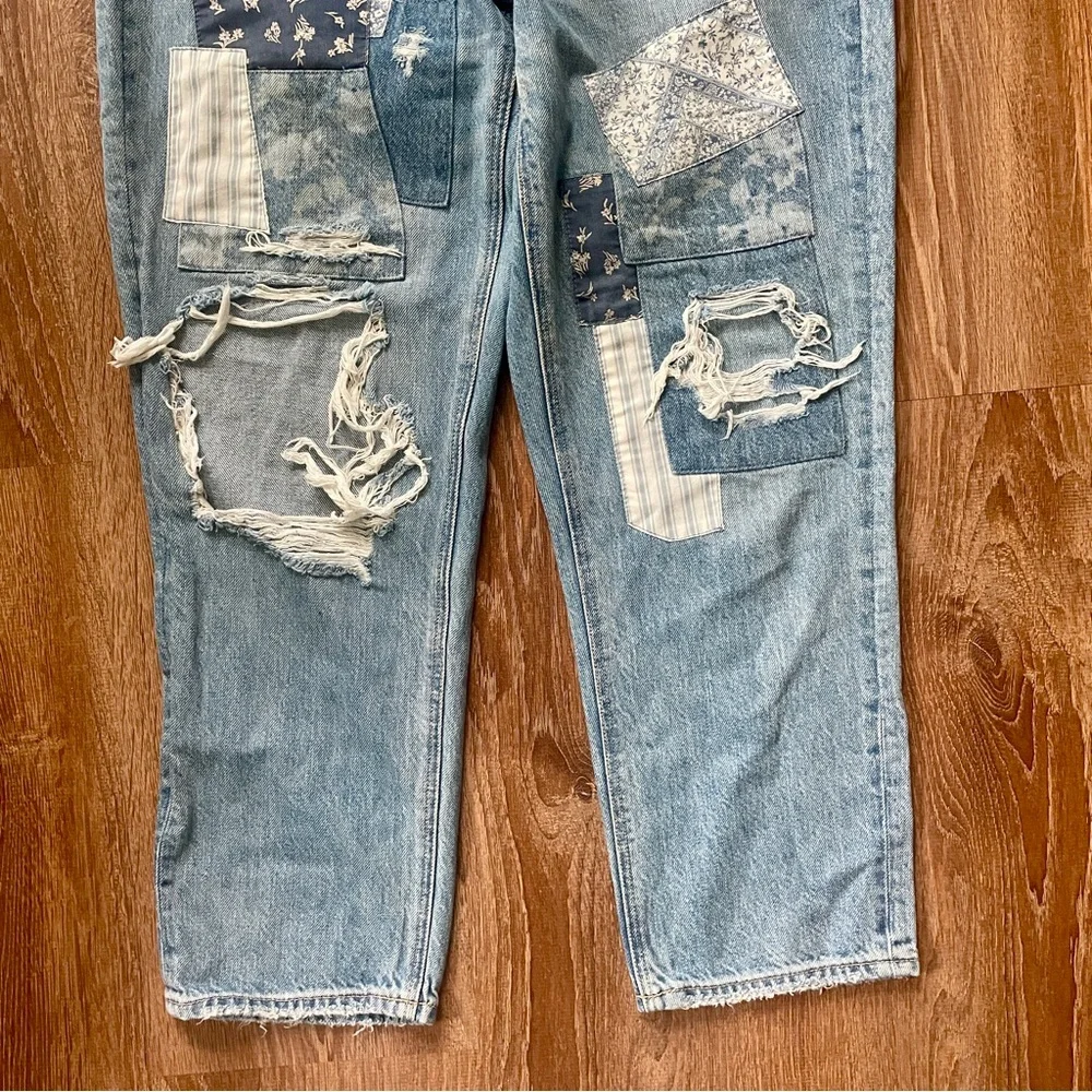 American Eagle Outfitters Blue Patchwork Mom Straight Jeans 12 - Picture 6 of 10